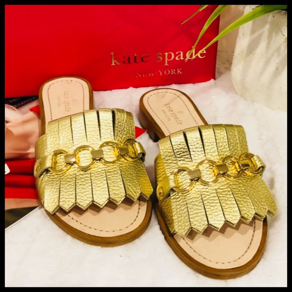 ✨NWB✨Gorgeous Golden Leather Brie Slide Sandals🤩